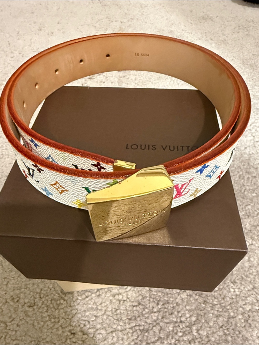 Louis Vuitton White Multicolor Monogram Canvas Belt with Gold Buckle